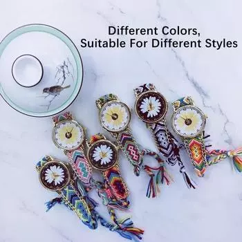5 различных креативных женских тканых часов ручной работы, маленькие ромашки в китайском стиле, персонализированные часы с цепочкой и украшением Rainbow