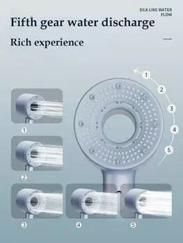 5-режимная регулируемая полая душевая головка высокого давления Фильтр для воды Душевые принадлежности для ванной комнаты с одной кнопкой остановки серый