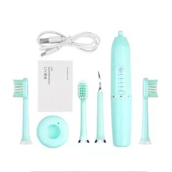 5 режимов, 3200 об/мин, электрическая зубная щетка, зубной скалер, средство для удаления зубного камня, инструмент для ухода за полостью рта, USB-зарядка + интеллектуальный сенсорный переключатель + кронштейн + 4 головки белый
