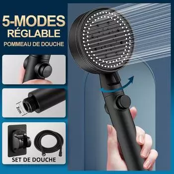 5 режимов, экономия воды, регулируемая насадка для душа, душ высокого давления, одна кнопка, стоп, водный массаж, эко-душ, аксессуары для ванной комнаты shower head чёрный