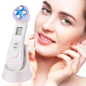 5 режимов RF/EMS/LED Светотерапия Массажер для лица Звуковая вибрация Удаление морщин Фотонное омоложение кожи Подтяжка лица Осветляющее косметическое устройство белый