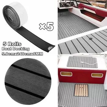 5 рулонов EVA тиковое покрытие для палубы, бордюр для лодки, морское напольное покрытие, ковер, самоклеящаяся лента, 5,8 см x 240 см x 6 мм, аксессуары для яхты, лодки