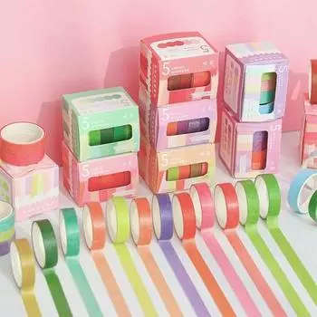 5 рулонов клейкой ленты, сильная липкость, самоклеящаяся однотонная однотонная 1 см, многоцветная лента для скрапбукинга «сделай сам», наклейка, школьные принадлежности зелёный