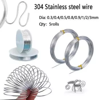 5 рулонов проволоки из нержавеющей стали, жесткая проволока, полностью жесткая проволока 0,3~3 мм, пружинная стальная проволока 1mmx5m-5rolls