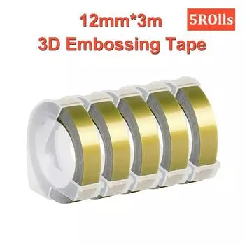 5 рулонов золотого цвета, 12 мм х 3 м, лента из ПВХ для пишущей ленты для устройства для тиснения этикеток MOTEX и принтера для этикеток DYMO E-5500 / TW-550 12mm