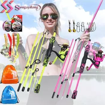 5-секционная спиннинговая/кастинговая удочка с спиннинговой катушкой, портативная дорожная рыболовная снасть, сверхлегкая рыболовная снасть с ручкой из ЭВА Reel 3000 розовый