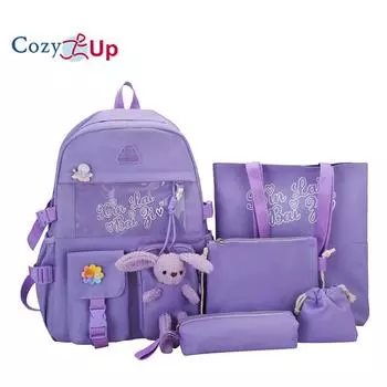 5-секционный школьный рюкзак для девочек с милым рисунком кролика, повседневный рюкзак 43x31x15cm розовый