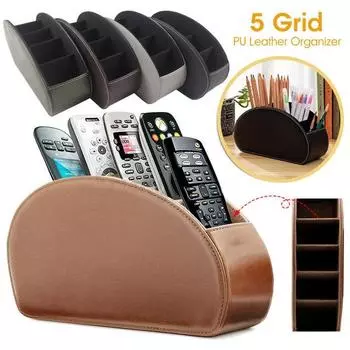 5 сеток, коробка для хранения пульта дистанционного управления, держатель для телевизора/кондиционера, органайзер для пульта дистанционного управления, кожаный органайзер для домашнего стола, держатель коричневый