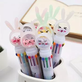 5 шт. 0,5 мм Пасхальный кролик креативный щелчок блестки десятицветная шариковая ручка милый кролик кошка бабочка цветная масляная ручка многоцветная ручка для счета