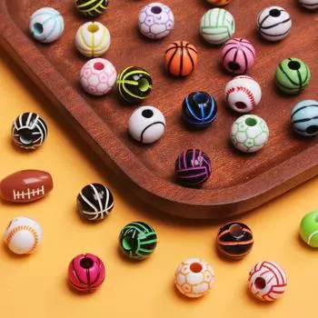 5 шт. 11*10 мм акриловые круглые шарики с большим отверстием, свободные бусины для баскетбола, футбола, футбольного мяча, бусины, браслеты «сделай сам», ожерелье для изготовления ювелирных изделий Style 16