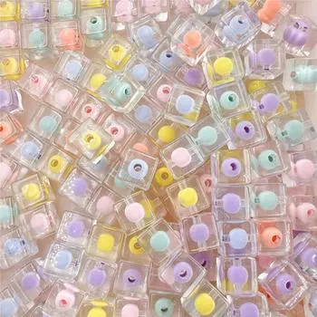 5 шт. 12 мм акриловые прозрачные квадратные яркие бусины для лица, модные ювелирные аксессуары, брелок для ключей, браслет, материал ручной работы about 12mm разноцветный