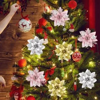 5 шт. 14,5 см сверкающие рождественские украшения золотая пудра цветы двери и окна новогоднее украшение на елку С Новым годом розовый