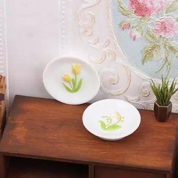 5 шт. 1:12 кукольных домиков, имитация миниатюрных тарелок с рельефным рисунком тюльпана, модель кукольного домика, украшение для кухни, аксессуары для кукольного дома A1