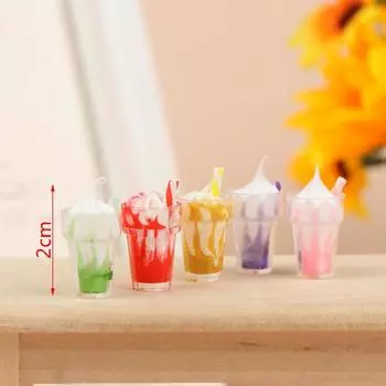 5 шт. 1:12 кукольных миниатюрных игрушек в виде стаканчика для мороженого с фруктами, чая с молоком, декоративная игрушка разноцветный
