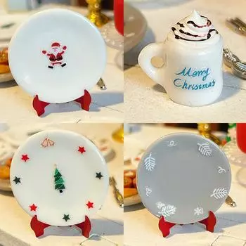 5 шт. 1:12 кукольных рождественских тарелок, чашек, модель кукольной рождественской кухонной посуды, украшения для кукольного дома, аксессуары для ролевых игрушек