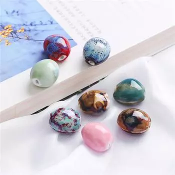 5 шт. 21x18 мм фарфоровые бусины с цветочной глазурью, керамические бусины в виде фасоли для изготовления ювелирных изделий, сделай сам, подвески, браслет, ожерелье, ремесла