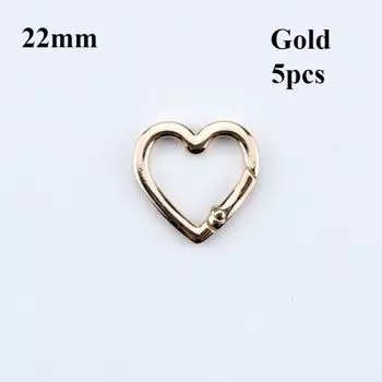 5 шт. 22 мм/25 мм карабин в форме сердца, застежка-защелка, клипса, пружинное кольцо, пряжки, пряжки для кошельков и сумок 22mm золотой