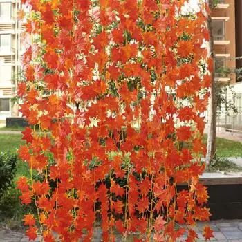 5 шт. 240 см искусственная гирлянда из кленовых листьев для дома, сада, помещения, улицы, подвесное искусственное красное растение Small
