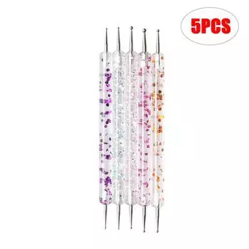 5 шт. 2-х полосный нейл-арт ручка для рисования маникюрные инструменты для ногтей с блестками для точек