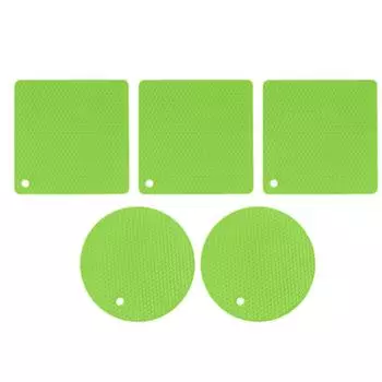 5 шт. 2 круглых 3 квадратных силиконовых сотовых коврика многоцелевые подставки под горячее для столов с горячими блюдами зеленые зелёный