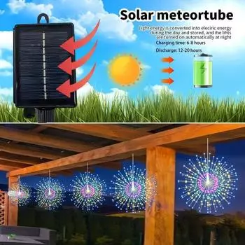 5 шт. 300 светодиодных солнечных лампочек, фейерверки, дистанционное управление, таймер, 8 режимов, регулируемая яркость, водонепроницаемые, подвесные гирлянды для вечеринок на патио разноцветный