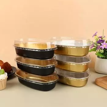 5 шт. 350 мл овальная алюминиевая фольга коробка для торта с пластиковой крышкой упаковка для торта стаканчик чёрный