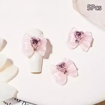5 шт. 3D смоляные бантики с блестящим сердцем и жемчугом, украшения для нейл-арта, роскошные шармы для маникюра в женском нейл-салоне