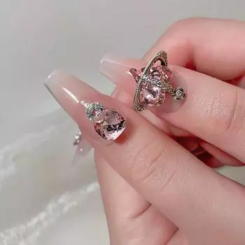 5 шт. 3D супер блестящие кривые сердечки с бриллиантами Сатурн, планета, сплав для дизайна ногтей, роскошные подвески для маникюра, ювелирные изделия розовый