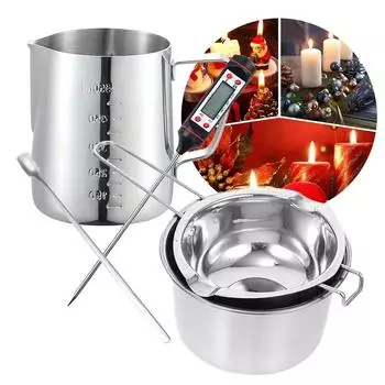 5 шт. 400 мл/800 мл восковой горшок для плавления, набор для изготовления свечей, 600 мл, мерный стакан с длинной ручкой, раздельная зарядка, ложка для смешивания, термометр, нержавеющая сталь 304 Thermometer