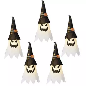 5 шт. 45 см Подвесная Хэллоуинская светящаяся шляпа со светодиодной гирляндой, украшения для вечеринки в помещении и на улице One Size белый
