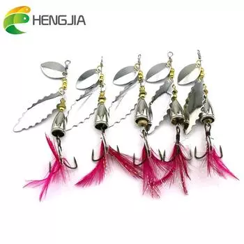 5 шт., 8,5 см, 12,1 г, металлическая ложка с двойными блестками, приманка-спиннер, рыболовная приманка, приманка для окуня, щуки, карпа, перо, крючок