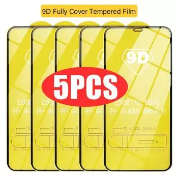 5 шт. 9D защитное стекло для iPhone 13 11 12 15 14 Pro Max 8 Plus протектор экрана для iPhone 16 15 PRO XR XS MAX закаленное стекло For iPhone X оранжевый