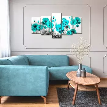 5 шт. абстрактные бирюзовые синие цветы с цветочным рисунком для кухни, 5 шт., картины на холсте, искусство, домашний декор, современная стена без рамки 20x35 20x45 20x55cm