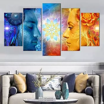 5 шт., абстрактный мужской и женский режим мышления, холст, живопись, постеры и принты, настенные панно для декора гостиной, без рамки 20x35cm*2 20x45cm*2 20x55cm*1