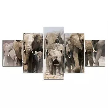 5 шт., африканский серый слон, холст, картина, настенное художественное оформление, фотографии, HD печать, 5 панельных картин, домашний декор, декор комнаты без рамки 20x35 20x45 20x55cm