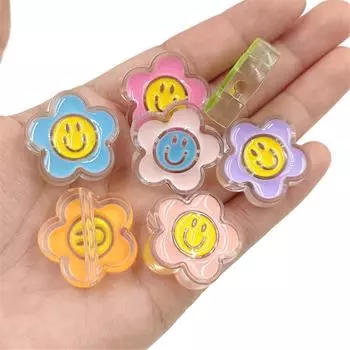 5 шт. акриловые капельные масляные прозрачные бусины в виде цветка-смайлика, милый кулон, сделай сам, брелок для изготовления ювелирных изделий фиолетовый