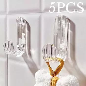 5 шт. акриловый прозрачный настенный крючок, универсальный органайзер для мелочей, вешалка для ванной комнаты, вешалка для полотенец, кухонная фурнитура, крючки 5pcs чистый