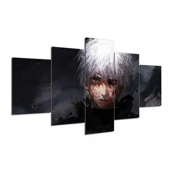 5 шт. аниме, японский черный, серый, 5 шт., картины на холсте, художественный постер без рамки, 5 панелей, абстрактная стена, HD принт, декор комнаты, современный 20x35 20x45 20x55cm