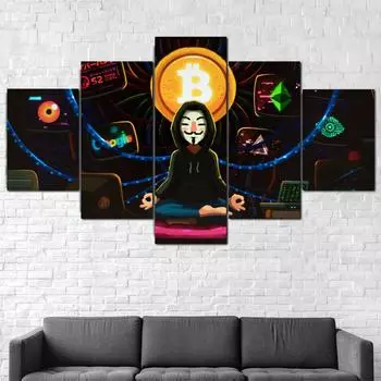 5 шт., анонимная децентрализация биткойнов, 5 шт., холст с принтом, плакат, настенный художественный декор, HD печать, домашний декор, 5 шт., 5 панелей, современный 20x35 20x45 20x55cm