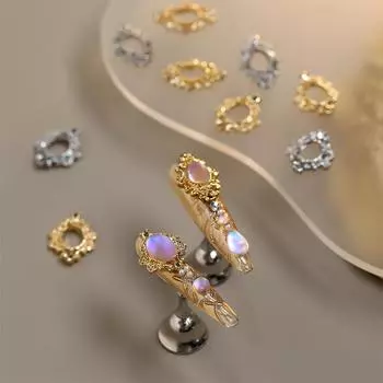 5 шт. аксессуаров для ногтей металлический держатель для бриллиантов ретро легкий роскошный трехмерный золотой серебряный сплав для ногтей украшение на основе сверла silver narrow