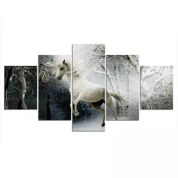 5 шт., белая лошадь, снежные деревья, декор, фотографии, постер, домашний декор, без рамки, декор комнаты, абстрактные 5 шт., картины на холсте, современные 20x35 20x45 20x55cm
