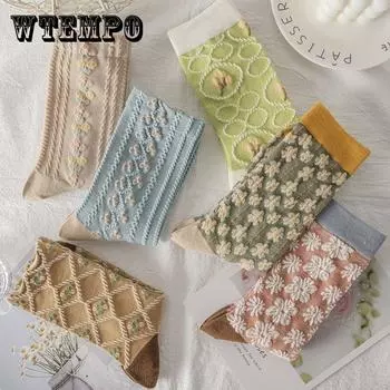 5 шт./белые носки средней длины с цветочным принтом, женские модные японские носки туманного цвета, студенческие весенние лоли, тонкие носки JK, розовые, новинка 3pcs A