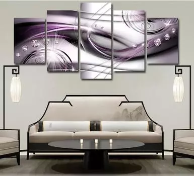 5 шт., безрамная природа, абстрактная фиолетовая кривая, алмазная настенная живопись, модульная картина с принтом на холсте, произведение искусства для дома, гостиной 10cm*15cm*2Pcs 10cm*20cm*2Pcs 10cm*25cm*1Pcs