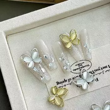 5 шт. блестящие украшения для ногтей «кошачий глаз», подвески-бабочки, ассортимент смоляных 3D-гвоздиков для украшения ногтей, аксессуары, принадлежности золотой