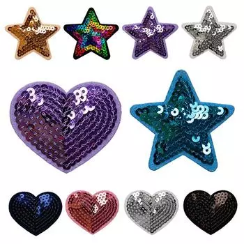 5 шт. блестящие звездные нашивки в виде сердечек, вышитые блестками, аппликации, самодельные швейные наклейки для одежды, джинсов, сумок, шляп, обуви, декор