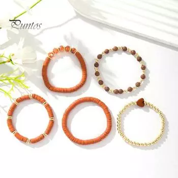 5 шт. браслетов в стиле бохо из полимерной глины, многослойные бусины в форме сердца, контрастные цвета, украшения для пляжа, работы, вечеринки, отпуска красный