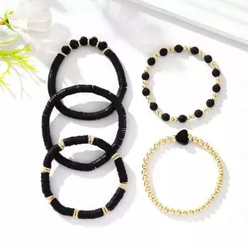 5 шт. браслетов в стиле бохо из полимерной глины, многослойные бусины в форме сердца, контрастные цвета, украшения для пляжа, работы, вечеринки, отпуска коричневый