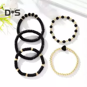 5 шт. браслетов в стиле бохо из полимерной глины, многослойные бусины в форме сердца, контрастные цвета, украшения для пляжа, работы, вечеринки, отпуска белый