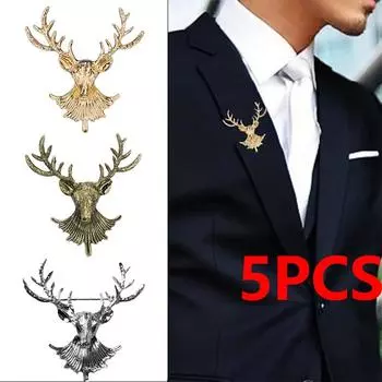 5 шт. брошь с оленем, винтажная модная мужская популярная милая брошь унисекс с животными, воротник пальто, булавки для лацканов, аксессуары для одежды, ювелирные изделия, подарки 5pcs золотой