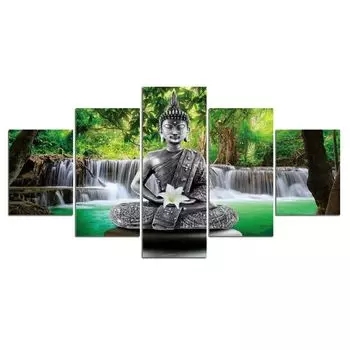 5 шт., Будда, лотос, водопад, дзен, 5 шт., картины, картины, настенная HD печать, без рамки, декор для комнаты, современный абстрактный холст, постер 20x35 20x45 20x55cm